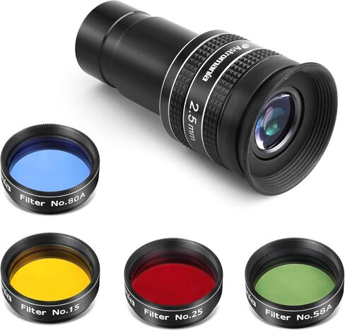 Astromania Filter Set of 1.25-Inch Four Color Filters (#15 Deep Yellow, #25 Red, #58A Green and #80A Medium Blue) - Bundle with - Telescope Planetary Eyepiece 2.5mm Degree in Saudi Arabia