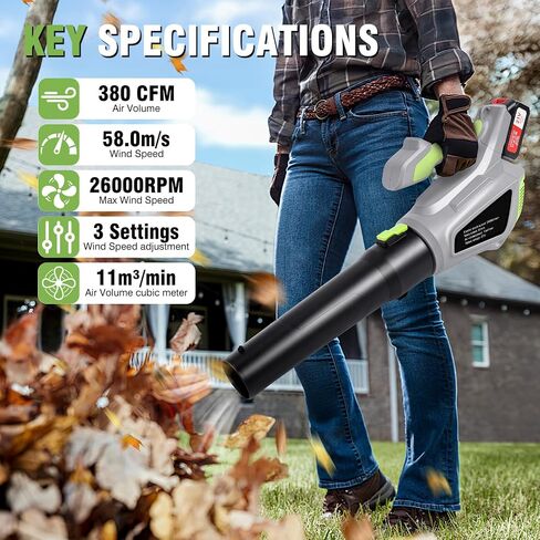 Change MOOER 21V Cordless Leaf Blower, 380CFM Brushless Leaf Blower w/2 4.0Ah Batteries & Fast Charger, Battery Powered Handheld Leaf Blowers for Blowing Leaves, Patio Cleaning, Lawn Care and Dust in Saudi Arabia