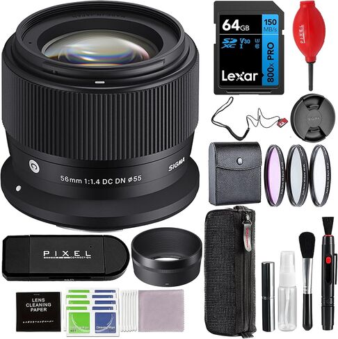 Sigma 56mm f/1.4 DC DN Contemporary Lens for RF Mount with Advanced Accessory and Travel Bundle (Sigma 4-Year USA Warranty) | Sigma 56mm f1.4 rf Mount in Saudi Arabia