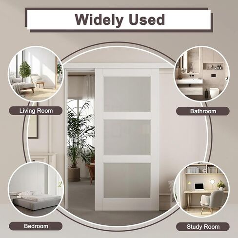 Track Hidden Style Track White Preged 3-Lite Frosted Glass Sliding Door مع مجموعة أجهزة (لا يوجد تجميع مطلوب) ， 36 '× 80' ' in Kuwait