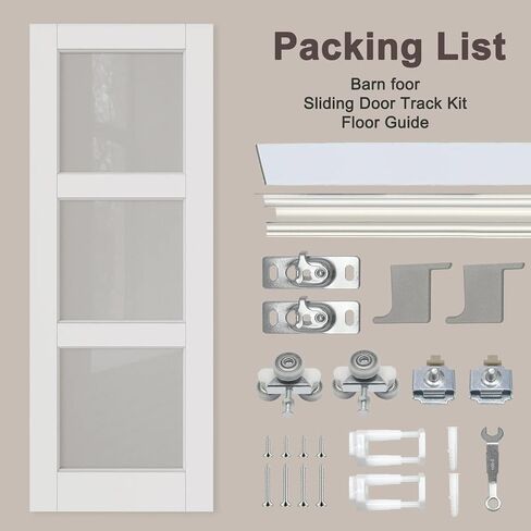 Track Hidden Style Track White Preged 3-Lite Frosted Glass Sliding Door مع مجموعة أجهزة (لا يوجد تجميع مطلوب) ， 36 '× 80' ' in Kuwait