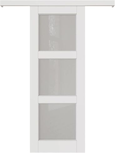 Track Hidden Style Track White Preged 3-Lite Frosted Glass Sliding Door مع مجموعة أجهزة (لا يوجد تجميع مطلوب) ， 36 '× 80' ' in Kuwait