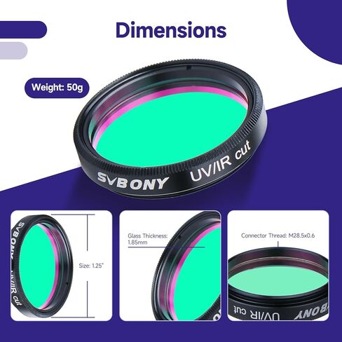 SVBONY 1.25" UV IR Cut Block Filter, Blocks Red Ultraviolet Bundle with SV220 Telescope Filter, H-Alpha OIII 3nm Dual-Band 1.25" Nebula Filter, Telescope Accessories for Deep Sky Astrophotography in Saudi Arabia