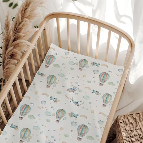 Watercolor Plane Hot Air Balloon Baby Crib Sheets for Boy Girl 28"x52" Cartoon Airplanes Cloud Stars Baby Sheet for Standard Crib and Toddler Bed Mattress Nursery Bed Mattress Sheets Plane One Size in Saudi Arabia