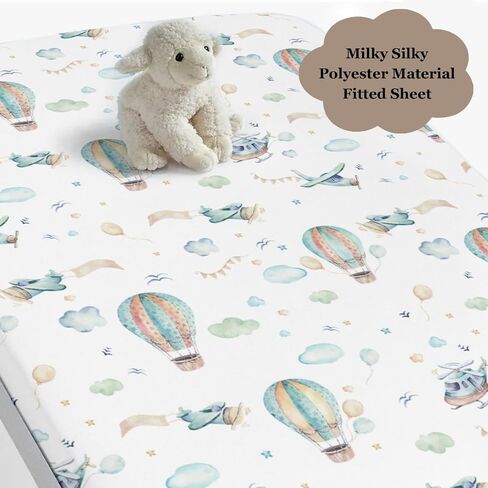 Watercolor Plane Hot Air Balloon Baby Crib Sheets for Boy Girl 28"x52" Cartoon Airplanes Cloud Stars Baby Sheet for Standard Crib and Toddler Bed Mattress Nursery Bed Mattress Sheets Plane One Size in Saudi Arabia