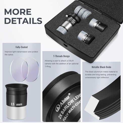 Alstar 2" Telescope Moon Filter Set - Bundle with - 8 Piece Eyepiece & Filter Accessory Kit in Saudi Arabia