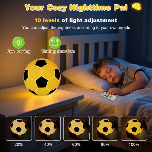 Soccer Silicone Night Light, Adorable Rechargeable Silicone Novelty Bedside Touch Lamp, 9 Colors with Timing Function, Soft Bedside Pat Table Lamp, Cute Room Decor Gift for Kids(Soccer) in Saudi Arabia