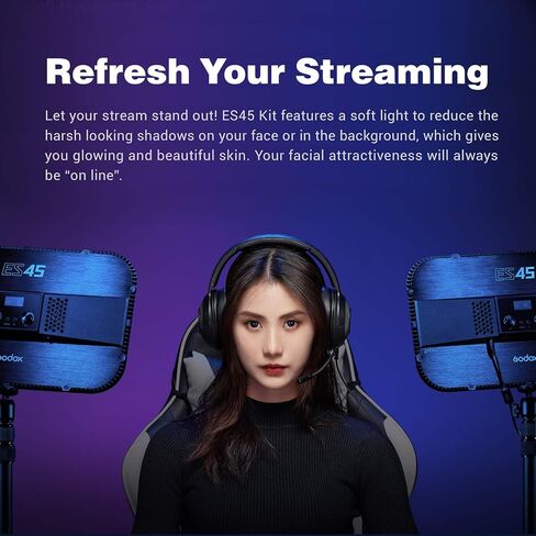 مصباح Godox ES45 E-Sports LED - فائق السطوع 2500 لومن (غير وهج) جهاز تحكم عن بعد للشحن التلقائي قابل للفصل، حامل سطح مكتب مدمج، 2800K-6500K قابل للتعتيم، CRI 96+ TLCI 97+، للبث المباشر، تصوير الفيديو in Saudi Arabia
