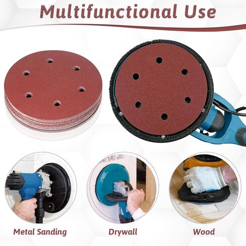 50 PCS 9-Inch 6-Hole Drywall Sanding Discs Set, 10 Each of 60 80 120 150 240 Grits Hook-and-Loop Sanding Discs for 9" Drywall Sander, Wood Furniture Finishing in Kuwait