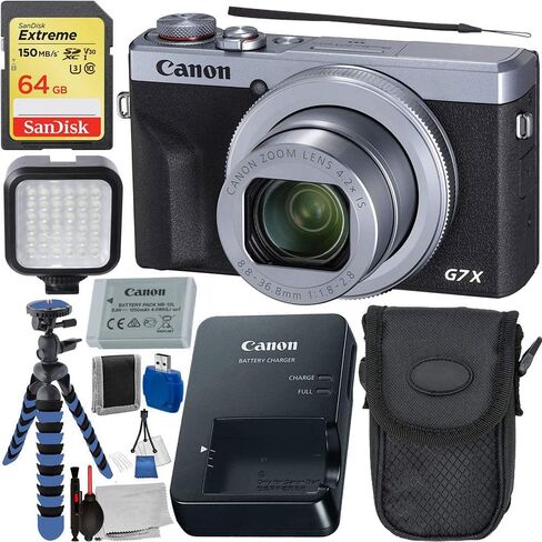 كاميرا Canon PowerShot G7 X Mark III الرقمية (فضية #3638C001) مع حزمة الملحقات المتقدمة (متجددة) in Saudi Arabia
