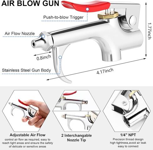 4 Set Heavy Duty Truck Air Seat Blow Gun Air Duster Blow Gun with 2 Interchangeable Nozzle Tips 1/4 Inch NPT X 11.5 Feet Nylon Hose Dust Cleaner for Truck Cab (Classic) in Saudi Arabia