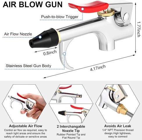 4 Set Heavy Duty Truck Air Seat Blow Gun Air Duster Blow Gun with 2 Interchangeable Nozzle Tips 1/4 Inch NPT X 11.5 Feet Nylon Hose Dust Cleaner for Truck Cab (Classic) in Saudi Arabia