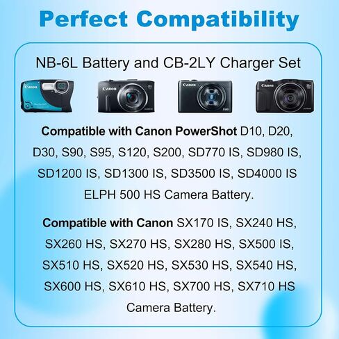 2 Pack NB-6L NB-6LH Battery and CB-2LY Charger Kit for Canon PowerShot D10, D20, S90, S95, S200, SD770IS & SX170IS, SX240HS, SX500IS, SX700HS Cameras in Saudi Arabia