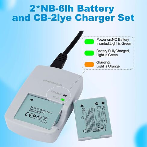 2 Pack NB-6L NB-6LH Battery and CB-2LY Charger Kit for Canon PowerShot D10, D20, S90, S95, S200, SD770IS & SX170IS, SX240HS, SX500IS, SX700HS Cameras in Saudi Arabia