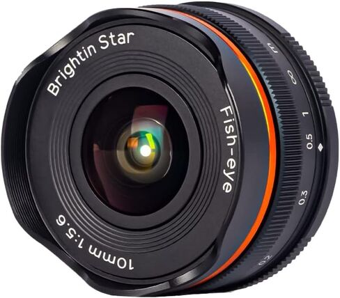 عدسة عين السمكة Brightin Star 10 مم F5.6 لكاميرات Olympus Lumix M43 Mount بدون مرآة، عدسة APS-C ذات زاوية واسعة جدًا للتركيز اليدوي تناسب G7، GX85، GX9، G95، GH5، GH6، G100، G9 (أسود) in Kuwait