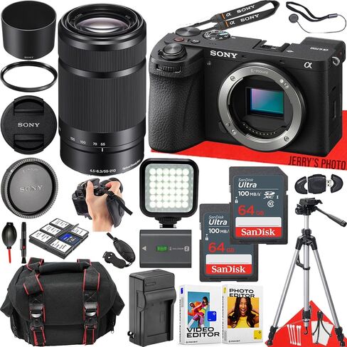 Sony a6700 Mirrorless Camera with Sony E 55-210mm f/4.5-6.3 OSS Lens + 2pc 64 GB Memory + LED Light + Camera Case + Battery Charger + Tripod + More (26pc Bundle) (Renewed) in Saudi Arabia