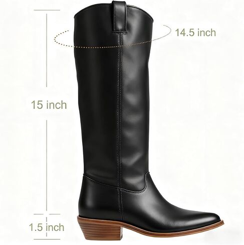 Women Low Chunky Stacked Heel Western Knee High Boots Slouchy Suede Pointed Square Toe Pull On Cowboy Boots Block Heels Wide Calf Stretchy Tall Dress Boot Fall Winter Retro Comfort 4-13 M US in Saudi Arabia