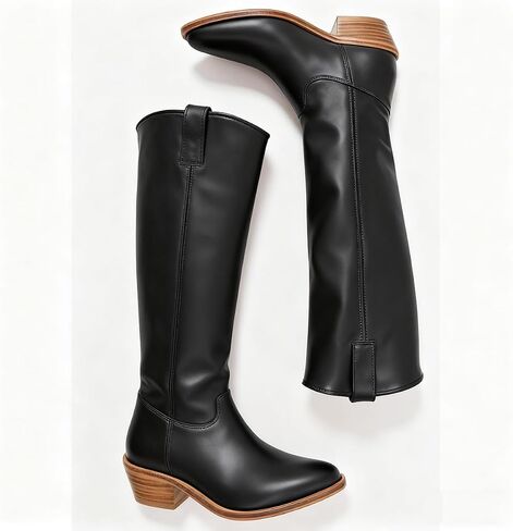 Women Low Chunky Stacked Heel Western Knee High Boots Slouchy Suede Pointed Square Toe Pull On Cowboy Boots Block Heels Wide Calf Stretchy Tall Dress Boot Fall Winter Retro Comfort 4-13 M US in Saudi Arabia