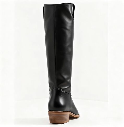 Women Low Chunky Stacked Heel Western Knee High Boots Slouchy Suede Pointed Square Toe Pull On Cowboy Boots Block Heels Wide Calf Stretchy Tall Dress Boot Fall Winter Retro Comfort 4-13 M US in Saudi Arabia