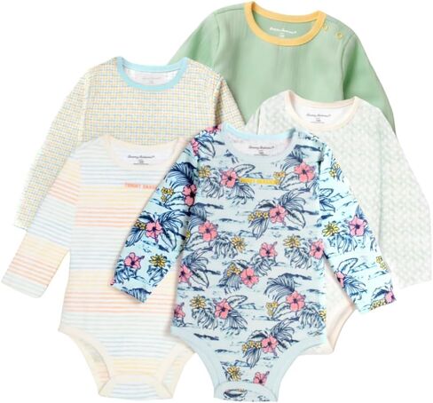 Tommy Bahama Baby 5-Piece Onesie Set - 100% Cotton Long Sleeve Bodysuit 5-Pack for Infant Boys and Girls in Saudi Arabia
