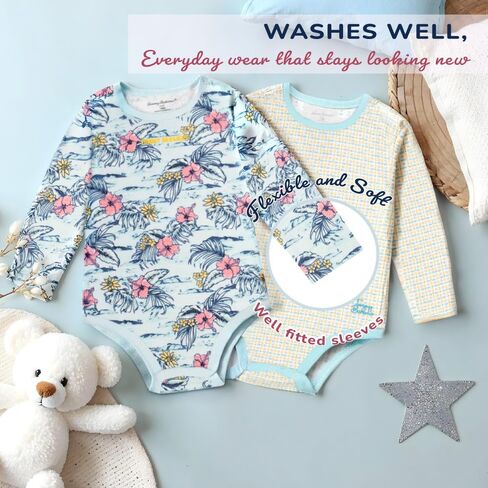 Tommy Bahama Baby 5-Piece Onesie Set - 100% Cotton Long Sleeve Bodysuit 5-Pack for Infant Boys and Girls in Saudi Arabia