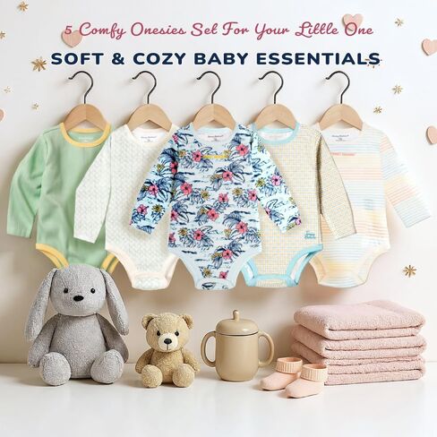 Tommy Bahama Baby 5-Piece Onesie Set - 100% Cotton Long Sleeve Bodysuit 5-Pack for Infant Boys and Girls in Saudi Arabia