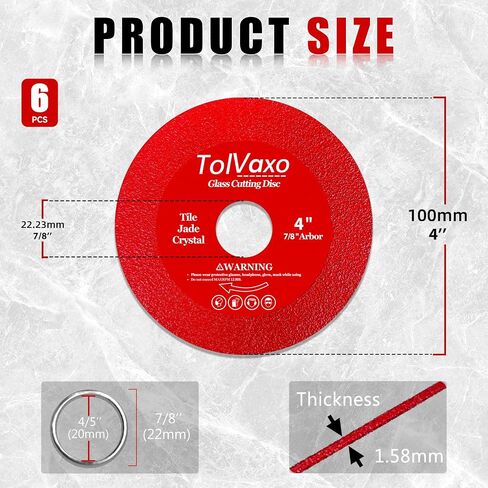 Glass Cutting Disc for 4-1/2" Angle Grinder, 6 Pcs Glass Ceramic Diamond Cutting Blade Disc 7/8" (Model 115/125) for Grinding Jade, Crystal, Wine Bottles, Tile in Saudi Arabia
