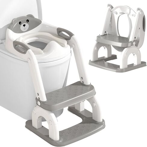 DEEKI Potty Training Seat Upgrade 2 in 1 Toddler Training Toilet Chair Potty Seat with Step Stool Ladder for Baby Kids Boys Girls(Grey) in Saudi Arabia