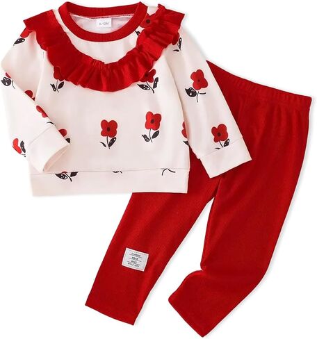 Baby Girl Clothes Toddler Fall Winter Outfit Infant Ruffle Long Sleeve Sweatshirt Floral Legging 2PCS Pants Set in Saudi Arabia
