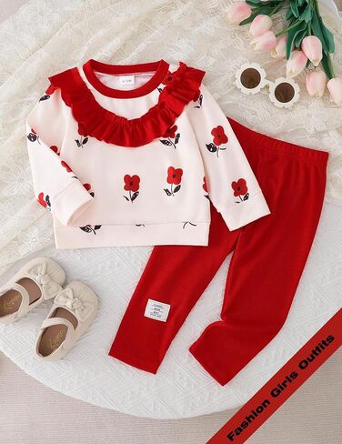 Baby Girl Clothes Toddler Fall Winter Outfit Infant Ruffle Long Sleeve Sweatshirt Floral Legging 2PCS Pants Set in Saudi Arabia