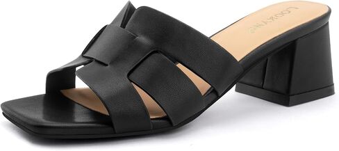 Women's Square Open Toe Heeled Sandals Chunky Block Heel Slip On Dressy Sandal in Kuwait