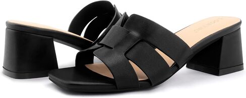 Women's Square Open Toe Heeled Sandals Chunky Block Heel Slip On Dressy Sandal in Kuwait