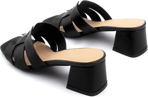 Women's Square Open Toe Heeled Sandals Chunky Block Heel Slip On Dressy Sandal in Kuwait