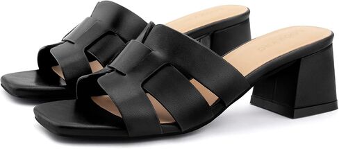 Women's Square Open Toe Heeled Sandals Chunky Block Heel Slip On Dressy Sandal in Kuwait