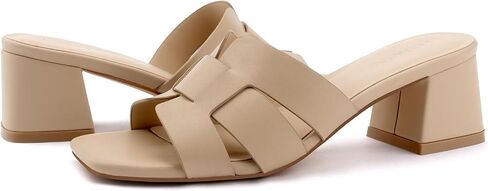 Women's Square Open Toe Heeled Sandals Chunky Block Heel Slip On Dressy Sandal in Kuwait