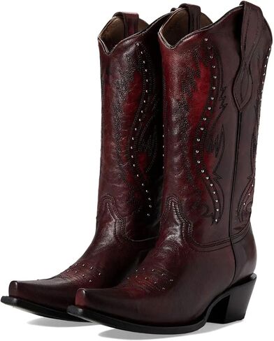 Women's Vintage Embroidered Rivet Block Heel Cowgirl Mid Calf Western Boots Fashion Studded Square Toe Pull On Chunky Heel Cowboy Knee High Boots for Women in Saudi Arabia