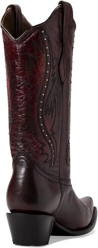 Women's Vintage Embroidered Rivet Block Heel Cowgirl Mid Calf Western Boots Fashion Studded Square Toe Pull On Chunky Heel Cowboy Knee High Boots for Women in Saudi Arabia