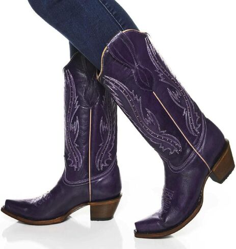 Women's Vintage Embroidered Rivet Block Heel Cowgirl Mid Calf Western Boots Fashion Studded Square Toe Pull On Chunky Heel Cowboy Knee High Boots for Women in Saudi Arabia