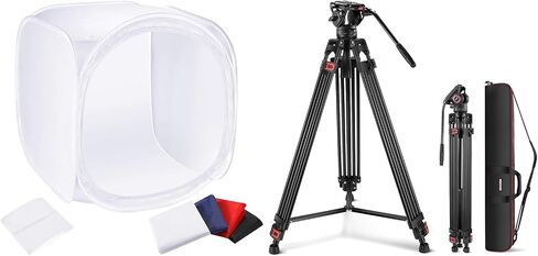 NEEWER خيمة تصوير استوديو للصور مقاس 24 × 24 بوصة / 60 × 60 سم + حامل ثلاثي للفيديو مقاس 74 بوصة مع رأس سائل لكاميرات DSLR، طقم صندوق ناعم لنشر المكعب الخفيف مع 4 خلفيات ألوان (أحمر وأزرق داكن وأسود وأبيض) للتصوير الفوتوغرافي in Saudi Arabia