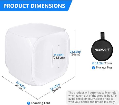 NEEWER خيمة تصوير استوديو للصور مقاس 24 × 24 بوصة / 60 × 60 سم + حامل ثلاثي للفيديو مقاس 74 بوصة مع رأس سائل لكاميرات DSLR، طقم صندوق ناعم لنشر المكعب الخفيف مع 4 خلفيات ألوان (أحمر وأزرق داكن وأسود وأبيض) للتصوير الفوتوغرافي in Saudi Arabia