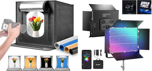 NEEWER 50W Upgraded 24"x24" Photo Studio Light Box + 150W RGB LED Panel Video Light Kit, 5600K 160 LEDs 5200lx/0.5m Dimmable Picture Booth Shooting Tent Folding Lightbox for Jewelry Electronics in Saudi Arabia