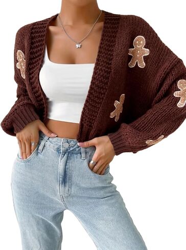 Women Gingerbread Man Knit Cardigan Chunky Cable Knit Sweater Open Front Shrug for Women in Saudi Arabia