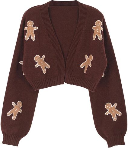 Women Gingerbread Man Knit Cardigan Chunky Cable Knit Sweater Open Front Shrug for Women in Saudi Arabia
