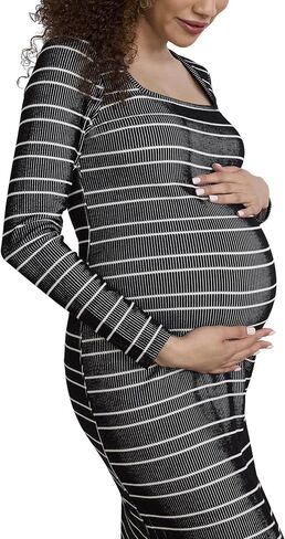 فستان حمل كاجوال للنساء من Motherhood بأكمام طويلة ورقبة مربعة مضلعة in Saudi Arabia