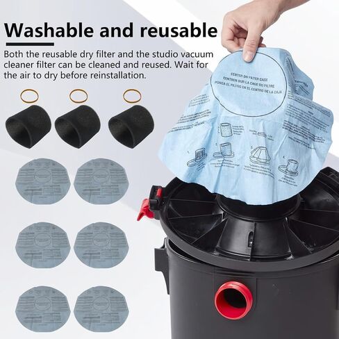 6x Replacement Filters 90107/90137 and 4x Foam Sleeve 90585 & 6x Retaining Bands Fit for shop vac filter 2.5 gallon: 9303511 (model L250), 5890200(K250), 2036000(MACM-250), 90S200 model in Saudi Arabia
