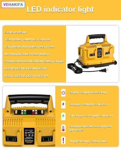 Upgraded 6-Ports Rapid Battery Charger Compatible with Dewalt Flexvolt 20V/60V,Compatible with Dewalt 20V/60V Battery DCB200 DCB206 DCB606 DCB609 in Kuwait