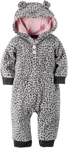 Carters Baby Girls Hooded Fleece Jumpsuit Grey Animal Print 24M in Saudi Arabia