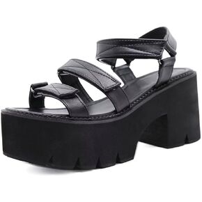 Agodor Women's Goth Black Platform Sandals Ankle Strap Chunky High Heels Open Toe Slingback Roman Gladiator Shoes in Saudi Arabia