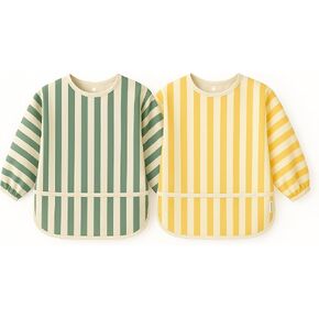 Long Sleeve Baby Bib – 2 Pack Waterproof Smock Bib for baby boys and girls from 6-24 Months – BLW supplies – Washable, Scratch-Free, Made from Recycled Materials. in Saudi Arabia