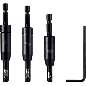 Self Centering Drill Bit Set, 1/4 Inch Hex Shank HSS VIX Bit Set with Hex Key, 3/32", 7/64", 1/8" Hinge Center Drill Bits for Precise Cabinet and Door Hinge Installation (3-Piece) in Saudi Arabia